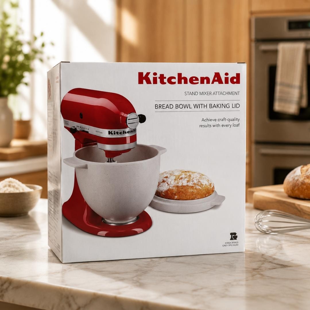 KitchenAid Bread Bowl with Baking Lid Ceramic 5qt Grey Stand Mixer Attachment