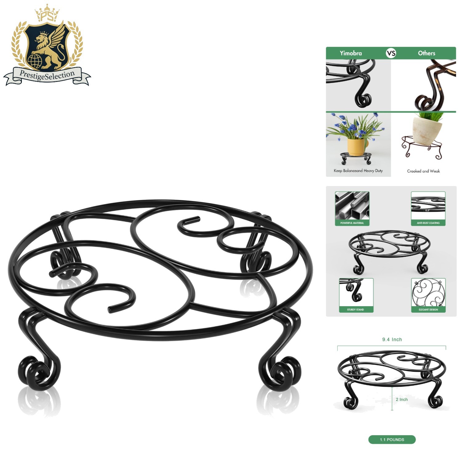 Beautifully Crafted Iron Plant Stand – Stable Support for Heavy Planters, 9.4 In