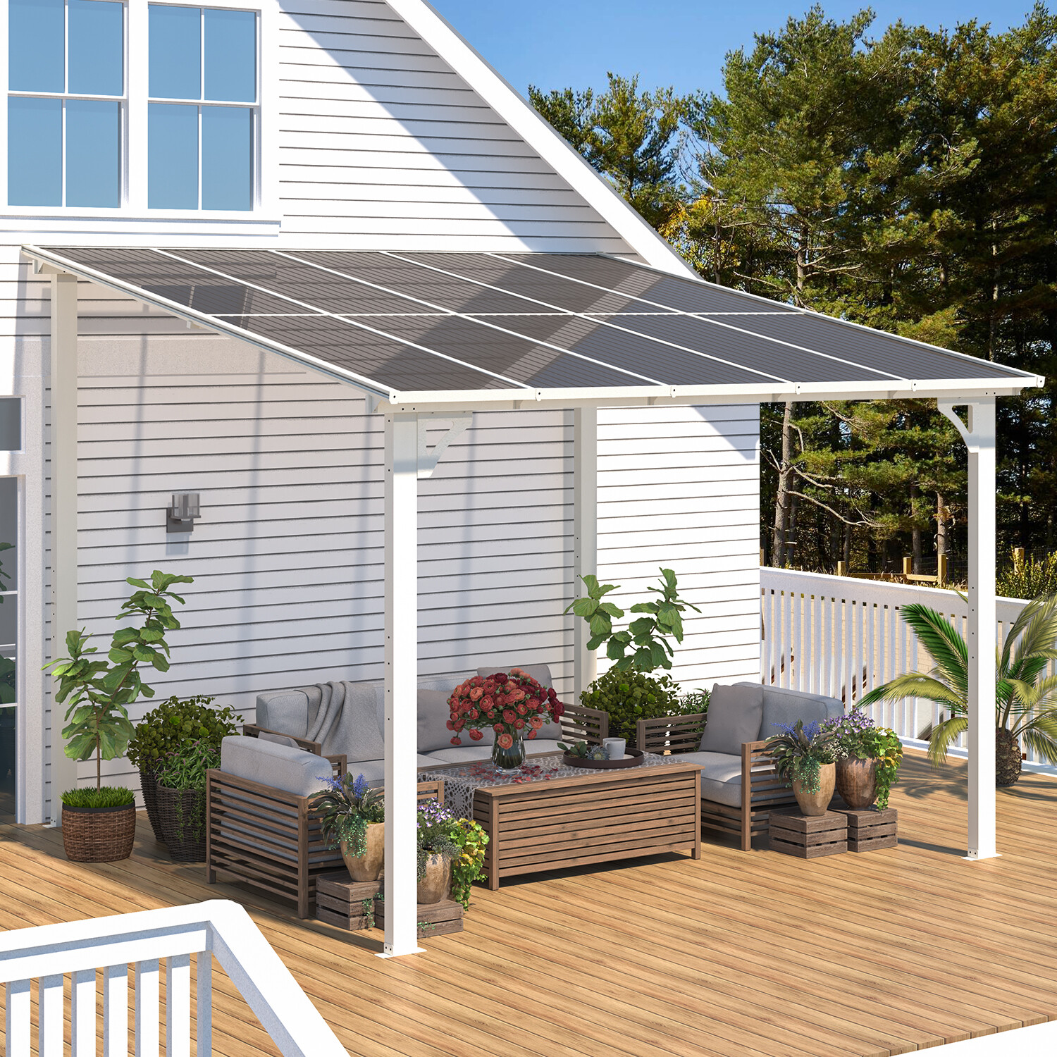 Wall Mounted Hardtop Gazebo Lean to Metal Pergola Outdoor Patio Awning Shelter