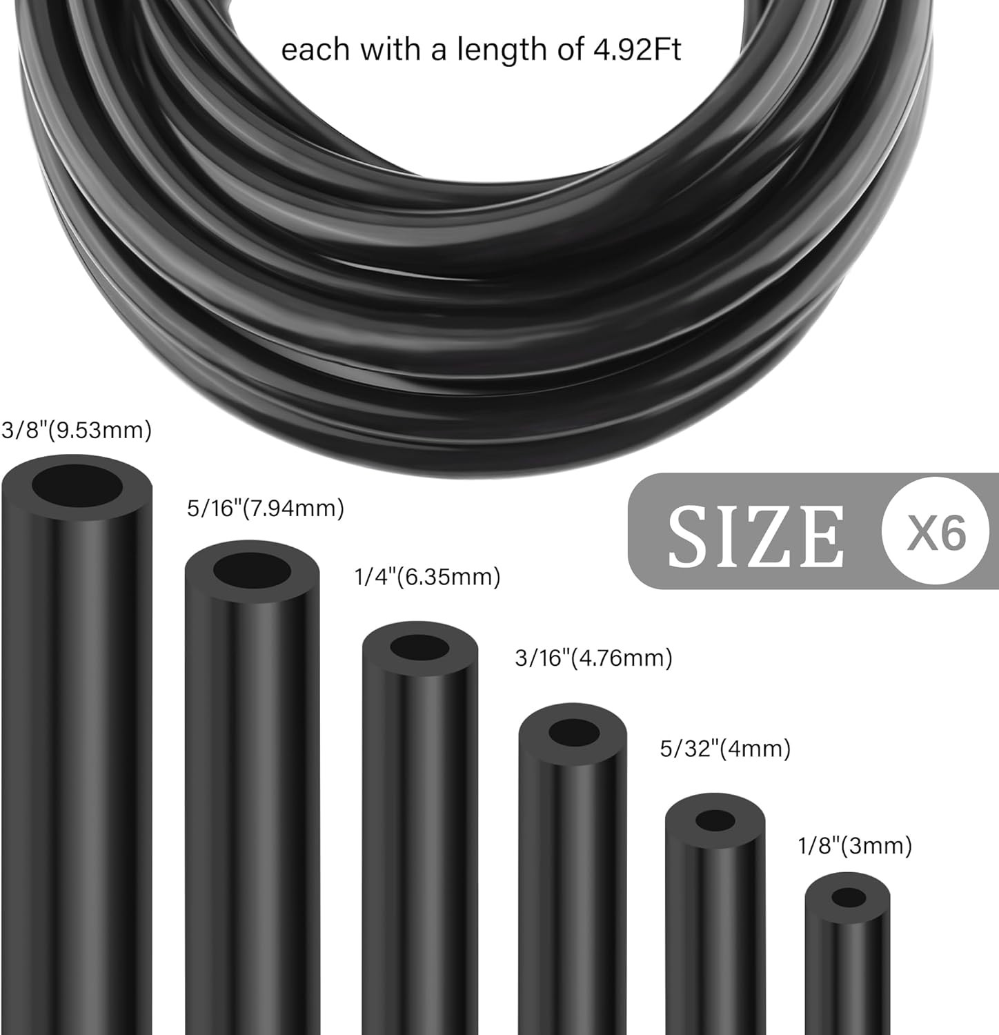 6PCS 5Ft Vacuum Line,Multipurpose Vacuum Lines Automotive for Car Engine,1/8″ 5/