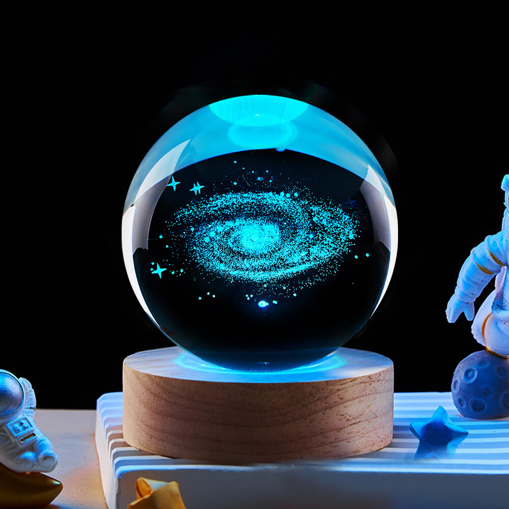 3D Crystal Ball Moon Planet Globe Table Lamp USB LED Night Light Home Decor Gift