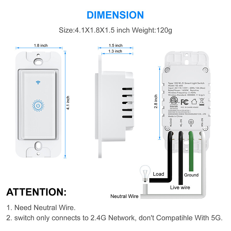 Nexete Smart Wi-Fi Light Switch Alexa Google Smart Life App Open Box