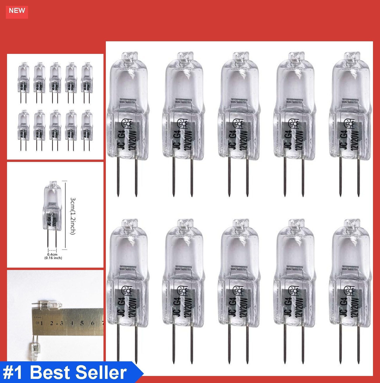 Vstar G4 12V 20W Bulb JC Type Bi-Pin 10 Count (Pack of 1), 20w 10pack