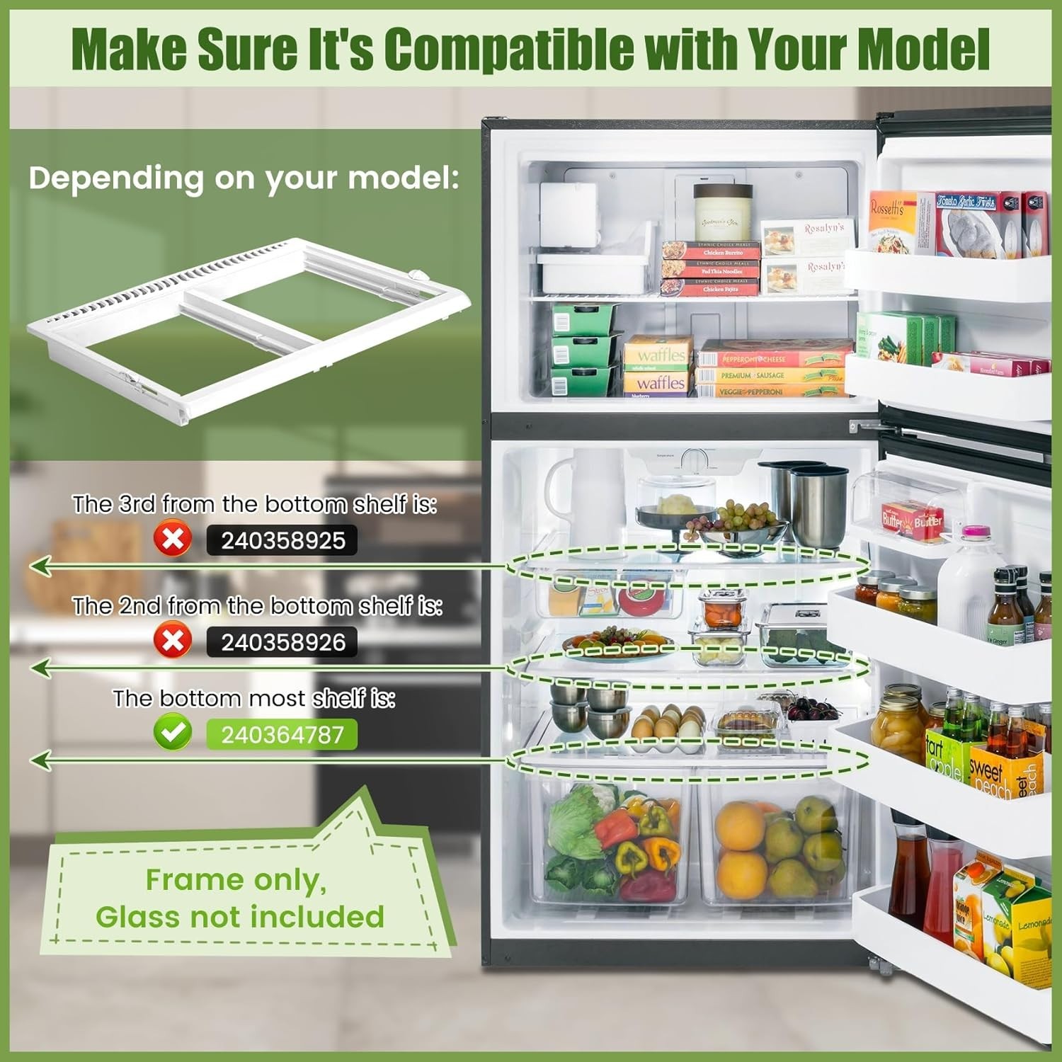 Crisper Drawer Cover Frame Compatible with Frigidaire Refrigerator 240364787