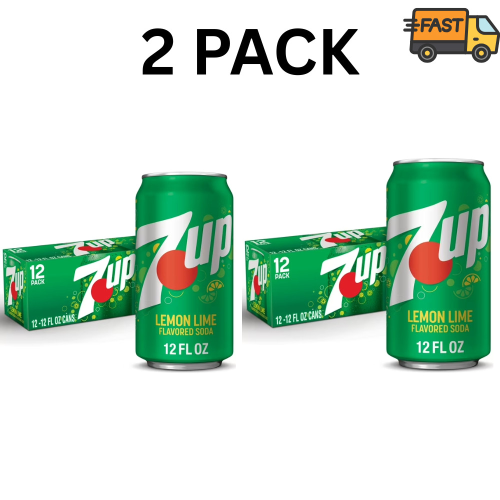 (24 Pack) 7UP Lemon Lime Soda Soft Drink, Natural Flavor, Caffeine Free, 12 Oz