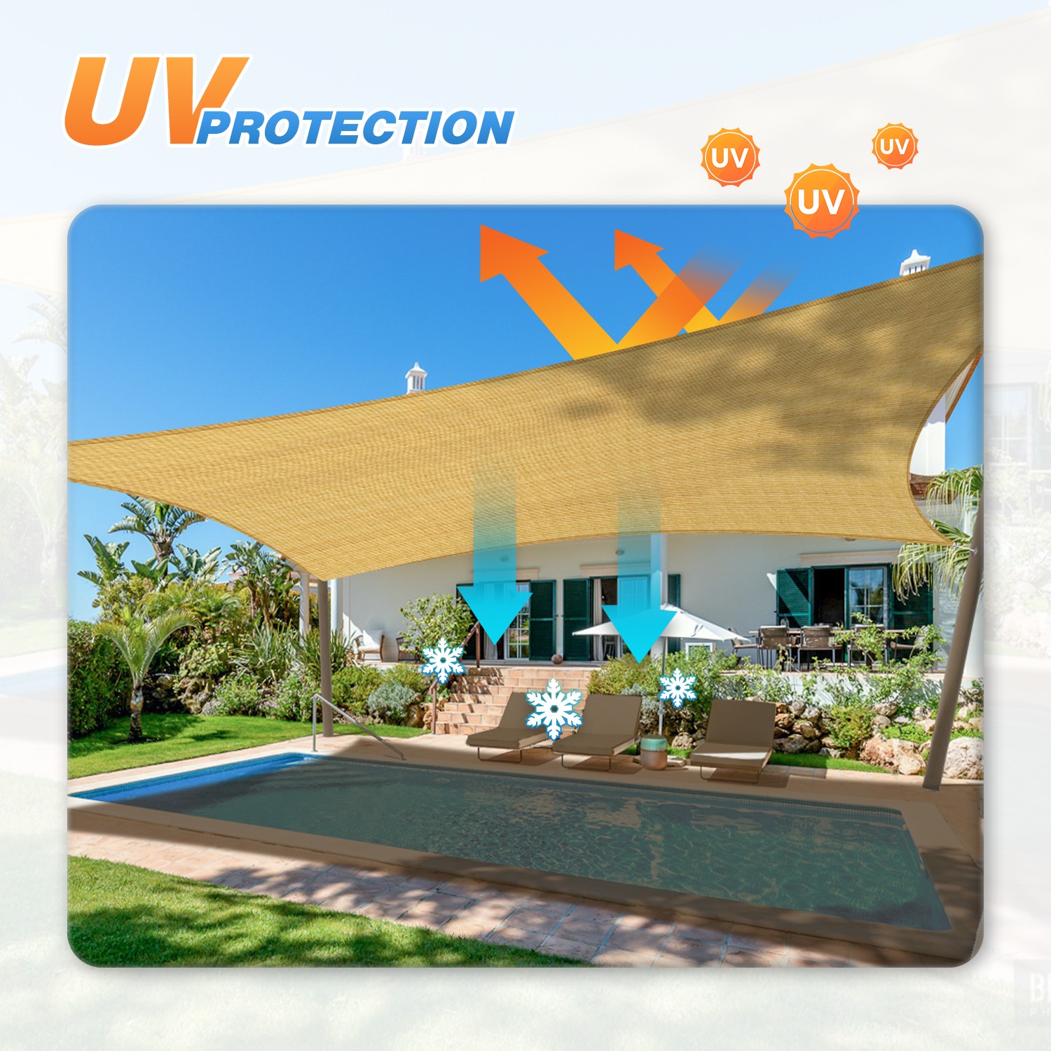 Permeable Shade Sail Patio Awning Outdoor Garden Pool Sun Canopy Shelter Cover