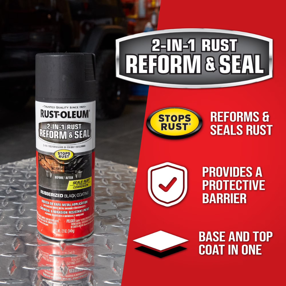 (2 Pack) Black, Rust-Oleum Stops Rust 2 In 1 Rust Reform and Seal Spray, 12 Oz