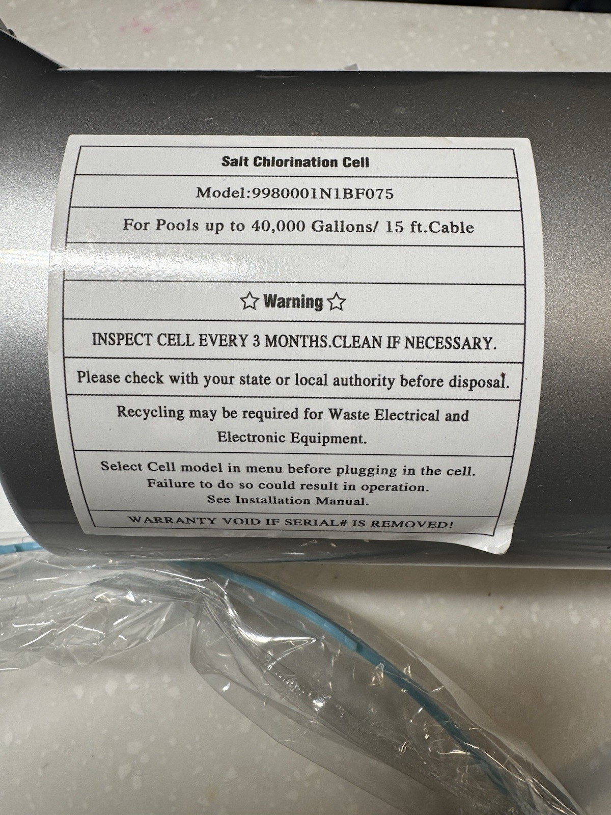 Salt Water Pool chlorinator System 40,000 Gallon T- Cell 998000IN1BF075 Used