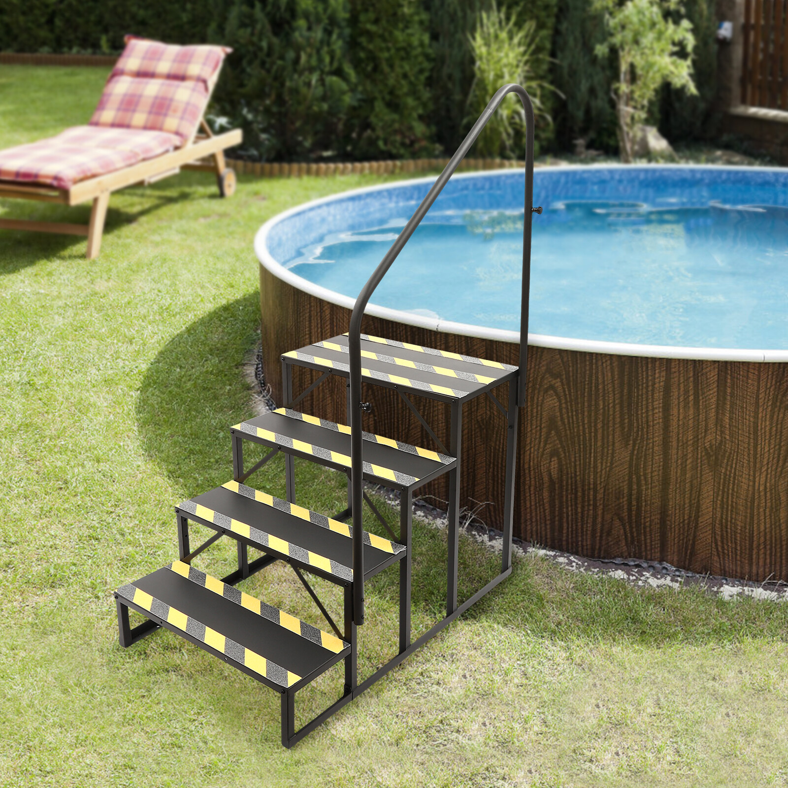 4-Steps Ladder W/ Handrails Swimming Pool Ladder Above Ground Stair Step Stool