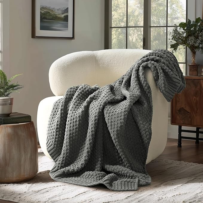 EVERGRACE Chenille Throw Blanket 50×60 Chunky Knit Soft Cozy Couch Sofa