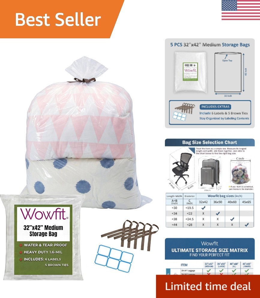 5 CT Jumbo Clear Plastic Storage Bags 32×42 – Perfect for Comforters & Blankets