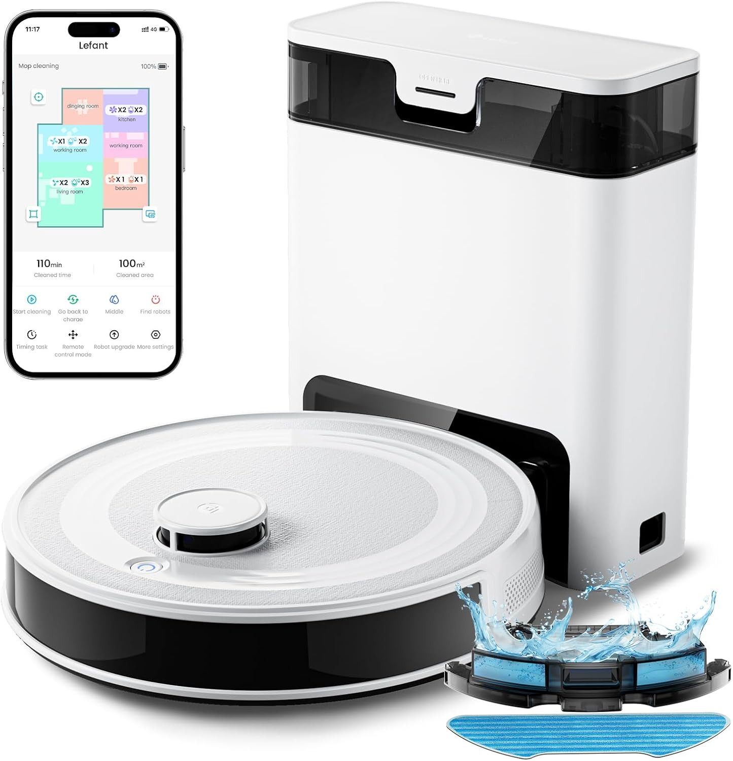 Robot Vacuum and Mop Combo, 8 Weeks Self-Emptying with Dual Dustbin Options, 600