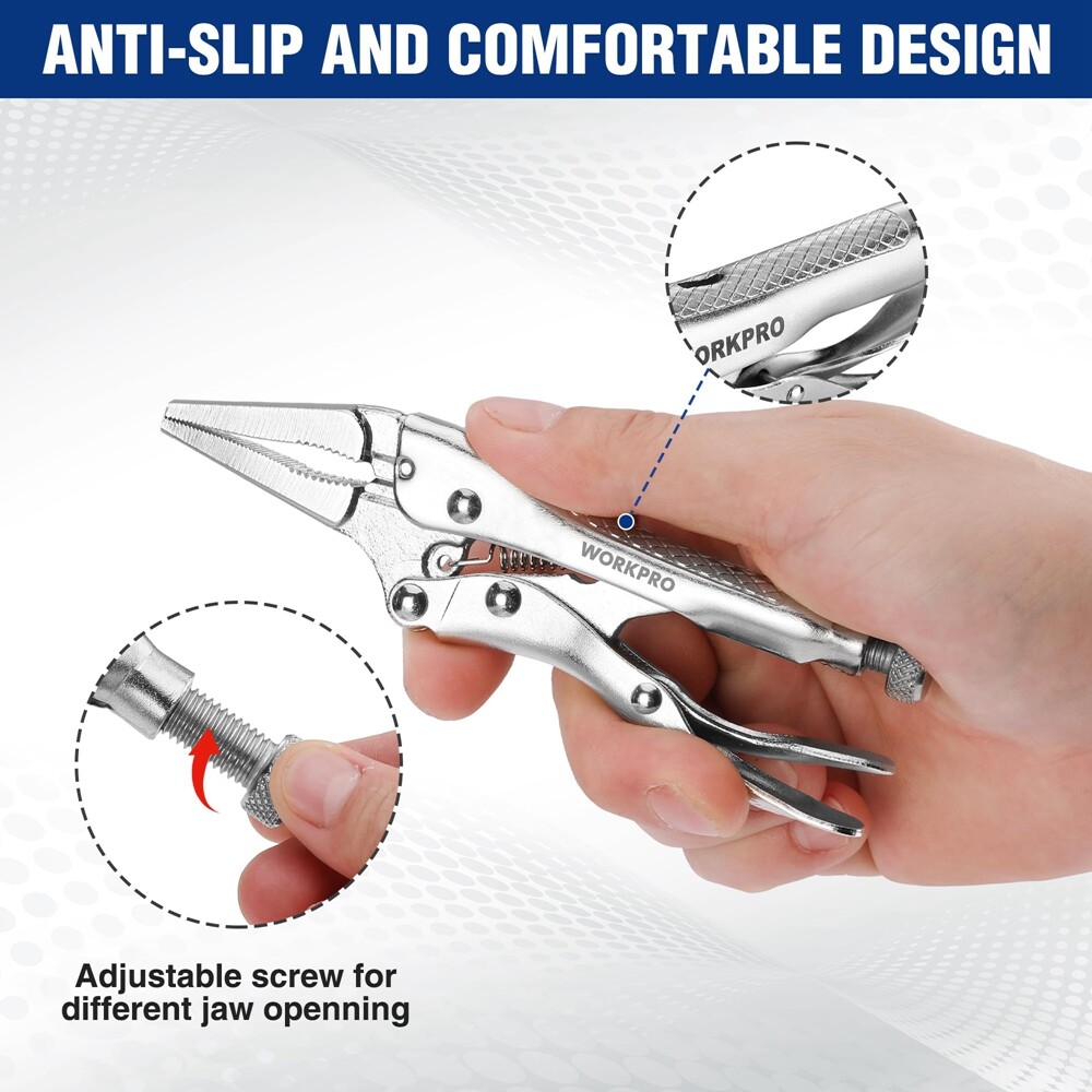 WORKPRO 4-1/2″ Long Nose Locking Plier Chromium-Vanadium Steel Locking Plier NEW