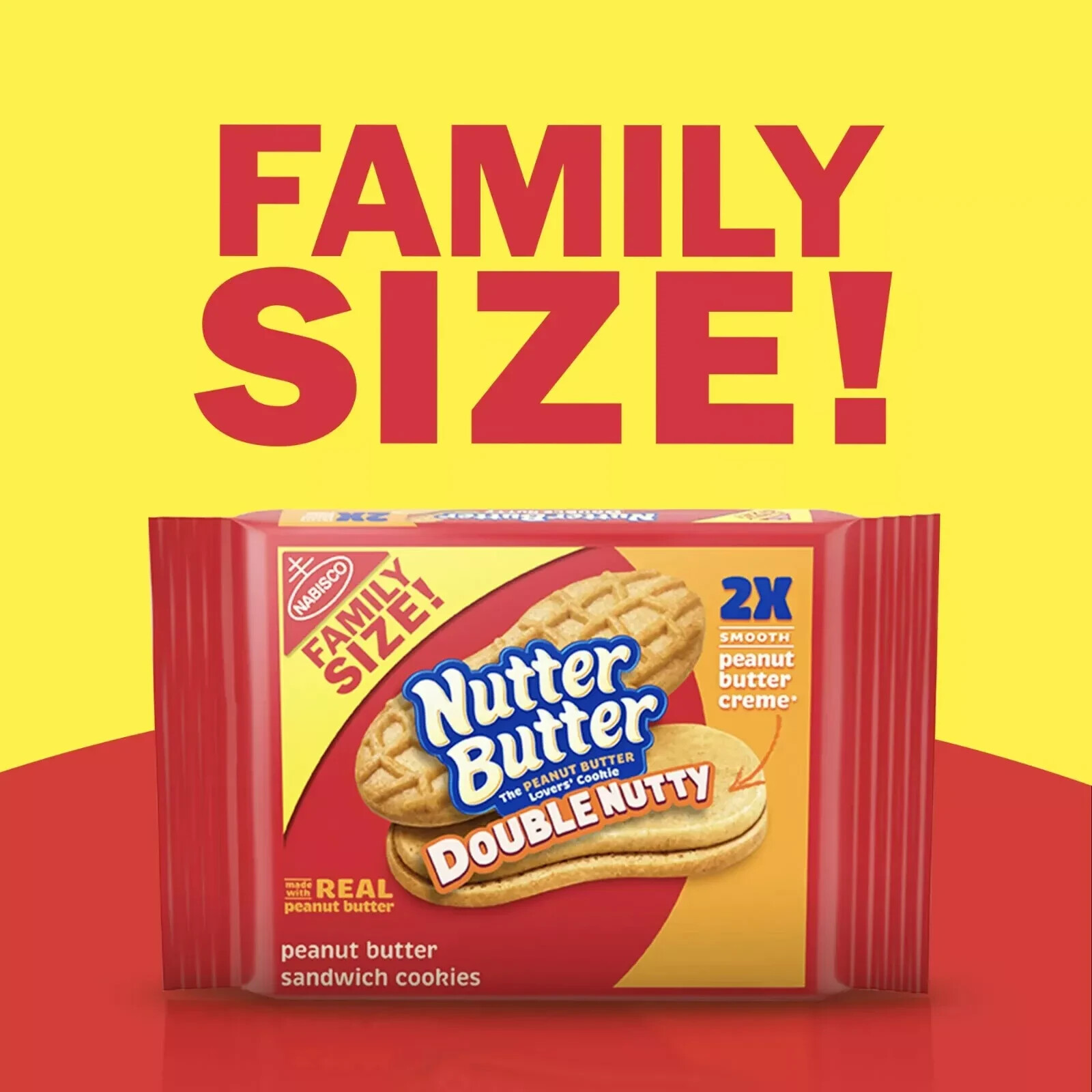 Nutter Butter Double Nutty Peanut Butter Sandwich Cookies, Family Size, 15.27 oz