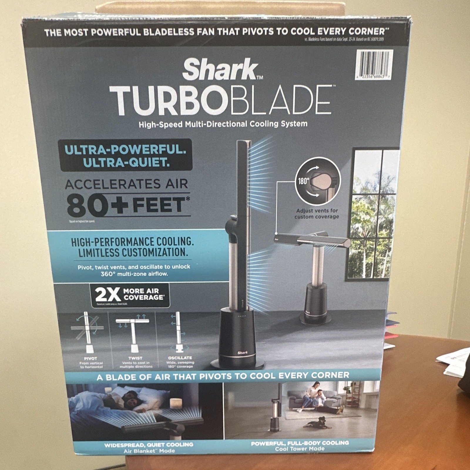 Shark TurboBlade Bladeless Tower Fan Quiet Adjustable Tilt/Head Black/Silver