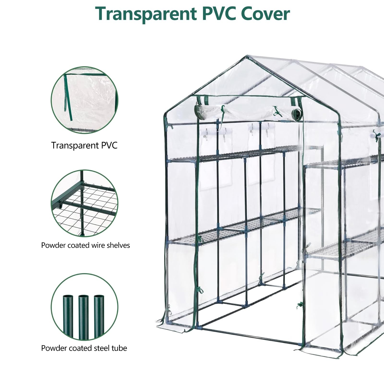 Large 56x85x76″ Portable Greenhouse with 8 Shelves, PE Cover Outdoor Garden Use