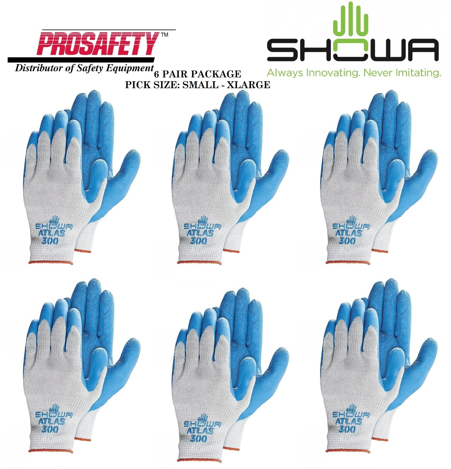6- 300 BLUE LATEX RUBBER Palm Coated General Purpose PROTECTIVE WORK GLOVES S-XL