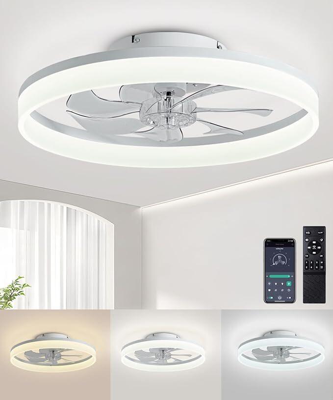 20″ Modern Fan Lights Flush Mount LED Ceiling Light kit With Remote APP Control