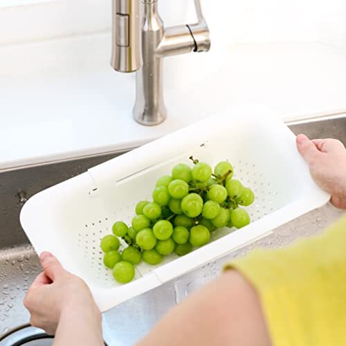 Over the Sink Colander Strainer Basket,Extendable (7.9 W x 14.5-19.5 L x 2.75 H)