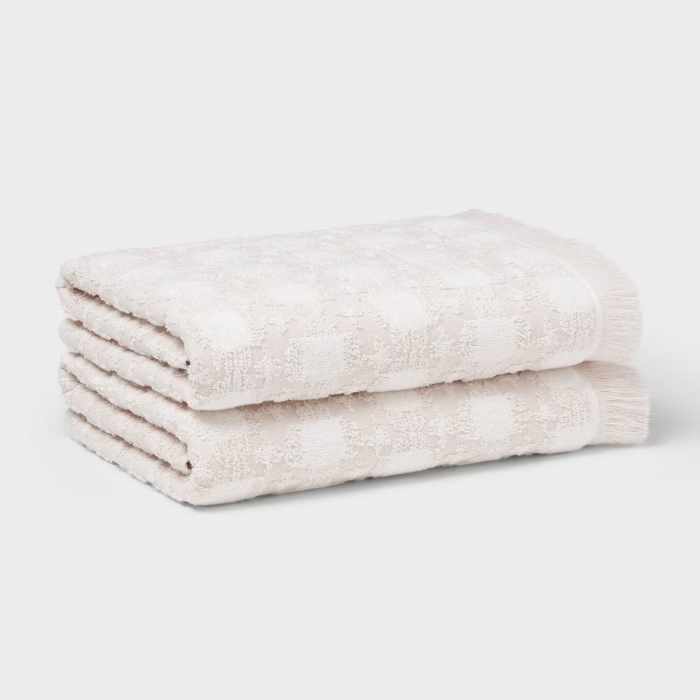 2pc Boho Ikat Patterned Bath Towel Cream – Threshold