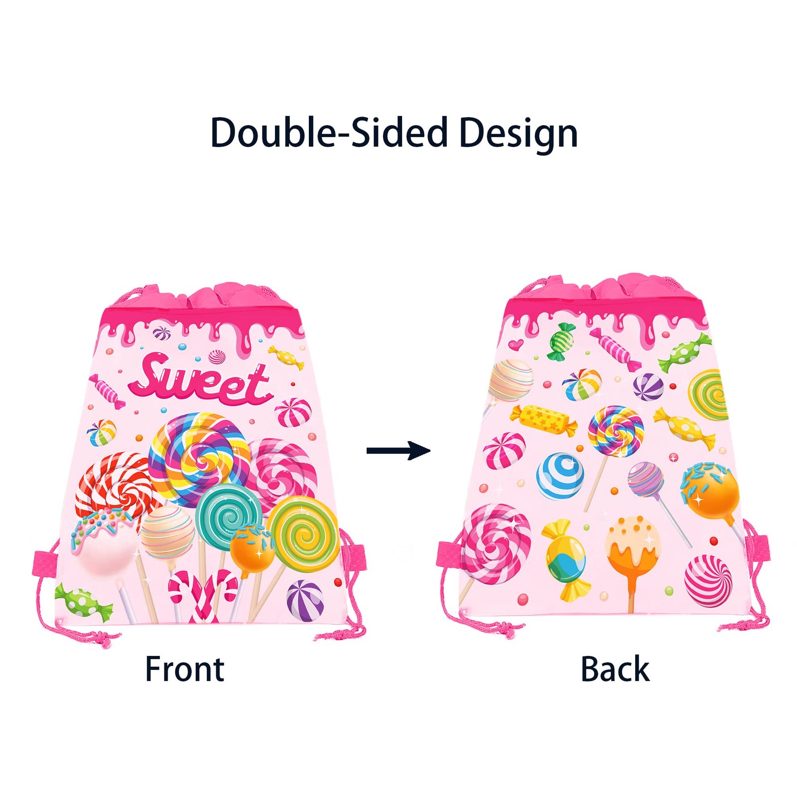 12 Pack Lollipop Drawstring Party Bags Sweet Candy Gift Treat 10.6×13.4 In