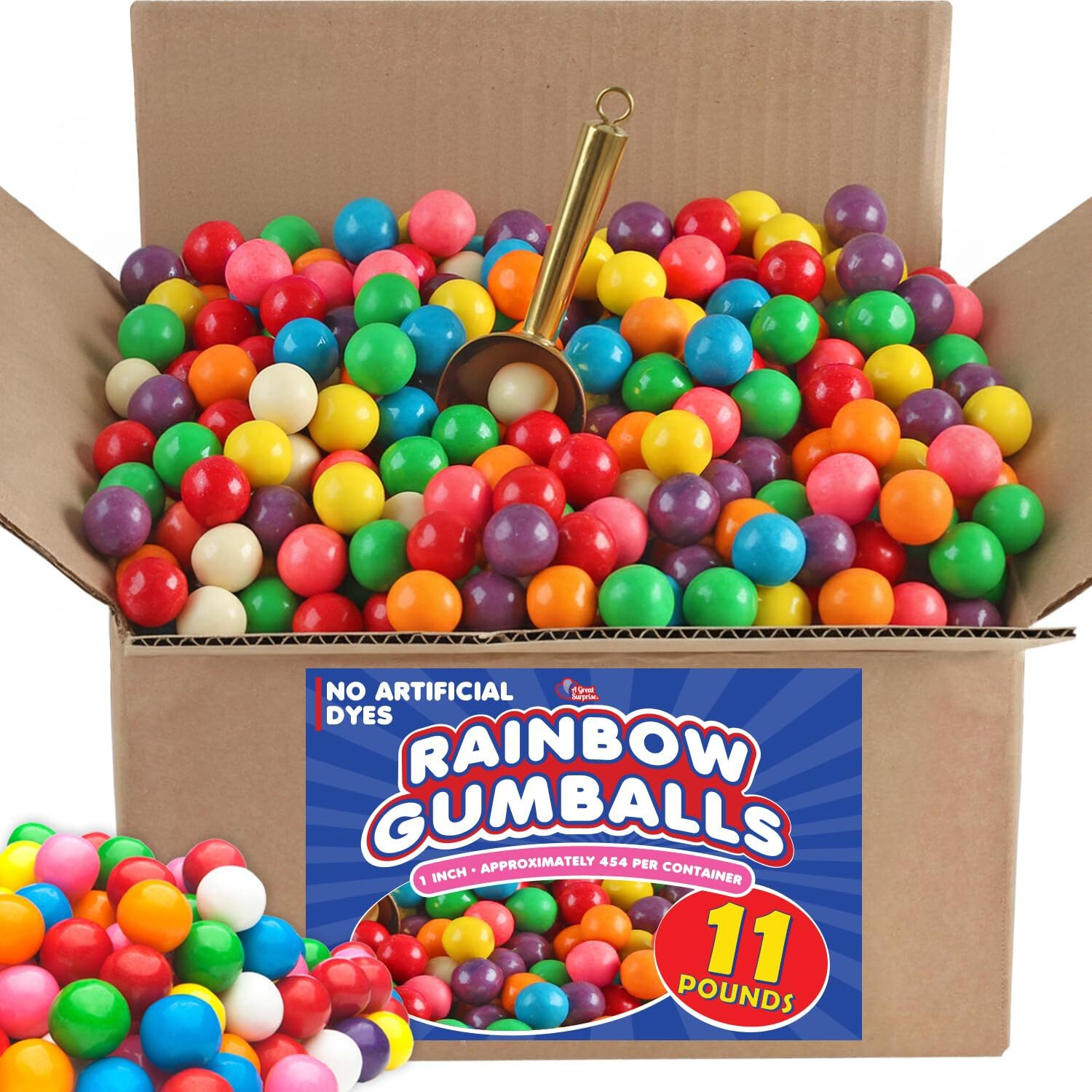 Bulk Rainbow Gumballs 11 lb, Approx. 470 Pcs. Naturally Colored with No Artifici