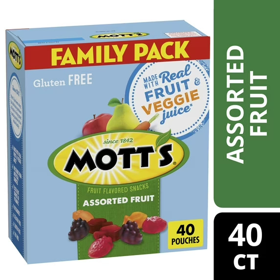 Mott’s Fruit Flavored Snacks, Assorted Fruit, Gluten Free Snack, Family Pack, 40