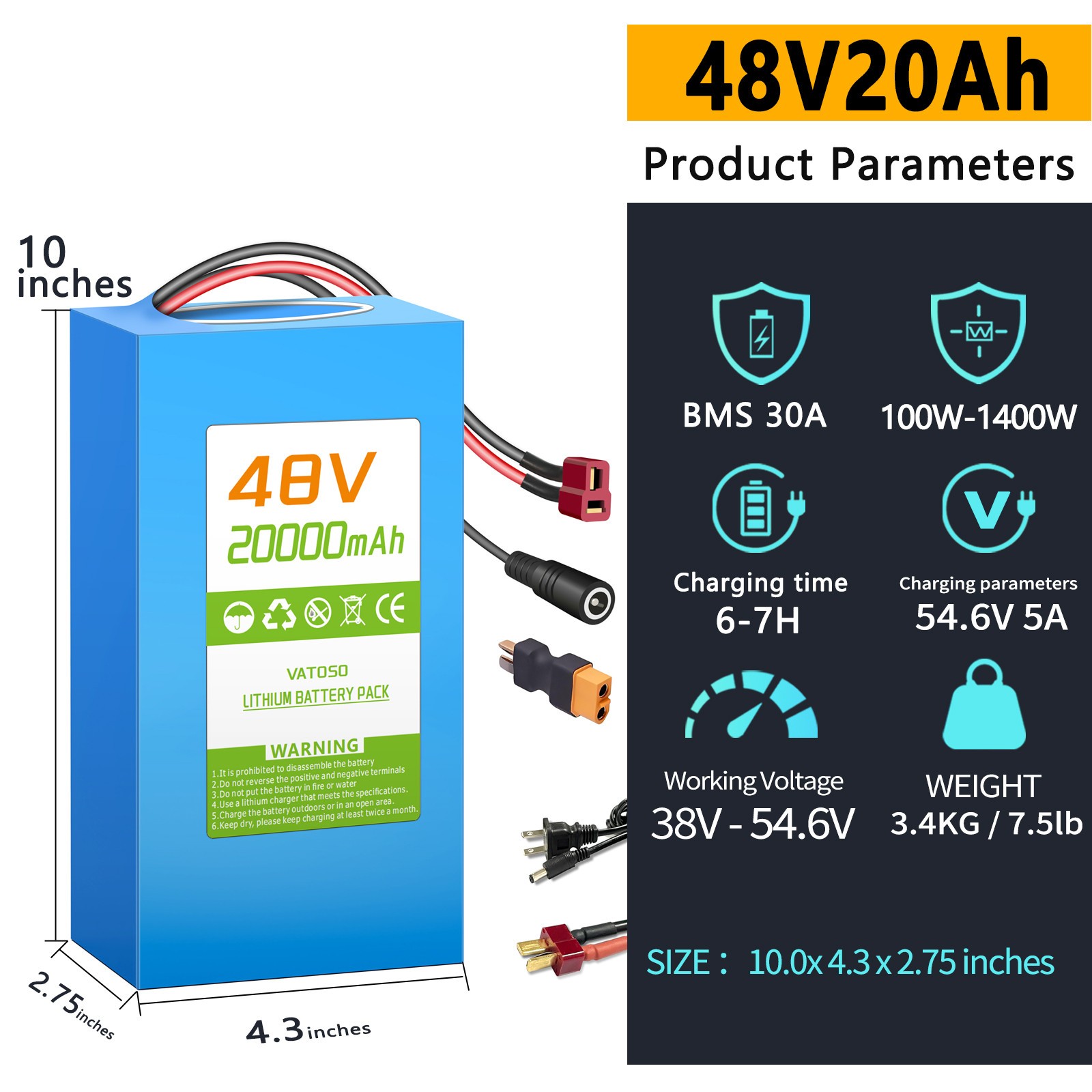 Freshly Optimized 48V Removable Lithium Battery, for Electric Motors with BMS
