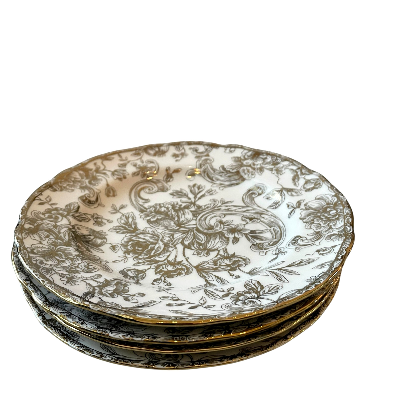 222 Fifth Hawthorne Gold Porcelain Dinner Plates 10.5in Set of 4 NEW