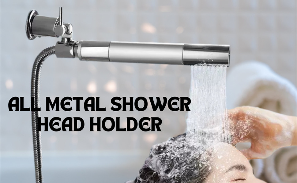 All Metal 180 Adjustable Shower Wand Holder with Handle, Wall Mount, Handheld
