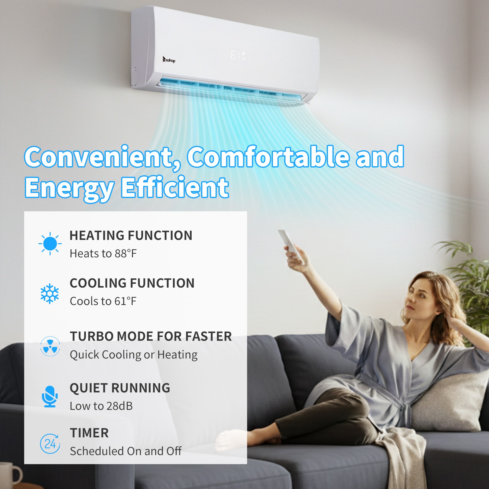 3 Zone 28000 BTU AC Ductless Mini Split Air Conditioner Inverter Heat Pump 9+9+9