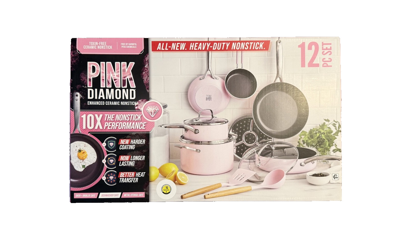 Blue Diamond Toxin-Free Ceramic 12-Piece Pots & Pans Cookware Set, Pink