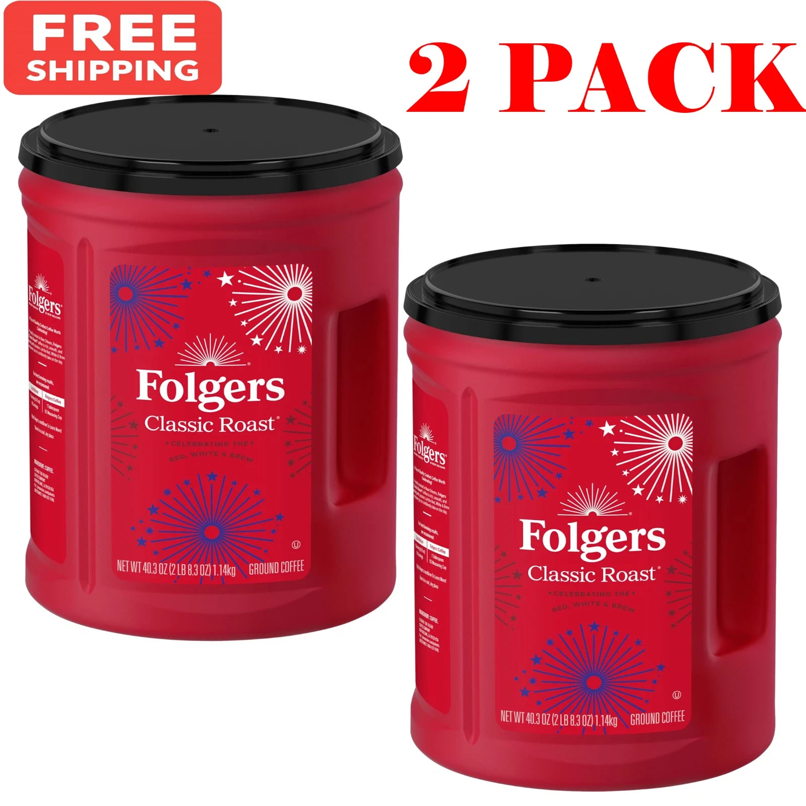 2 PACK – Folgers Classic Roast Ground Coffee ☕ 43.5 oz (Total 87 oz) FRESH!!