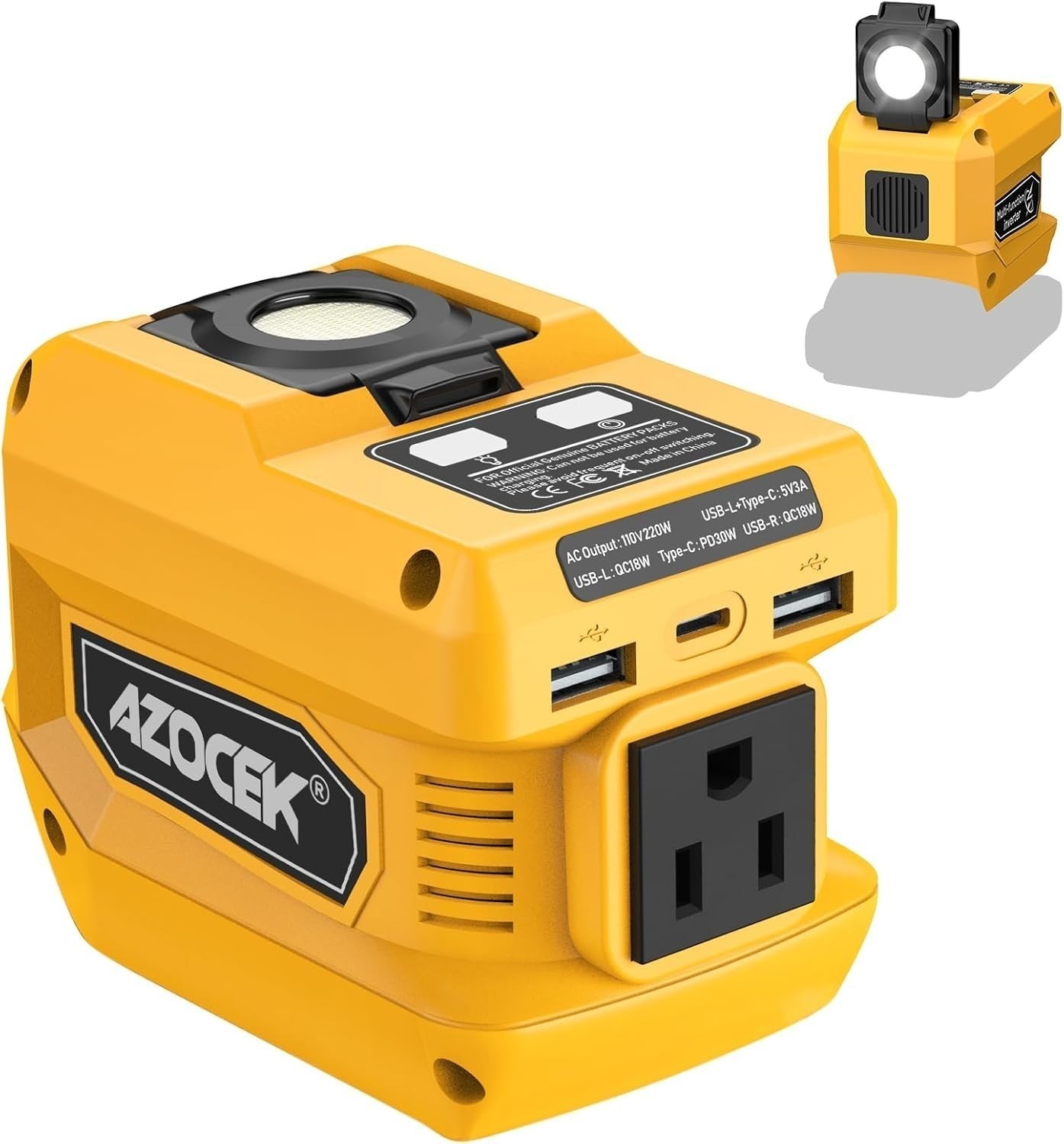 Power Inverter Compatible with Dewalt 20V Battery, DC 20V to AC 110V with LED