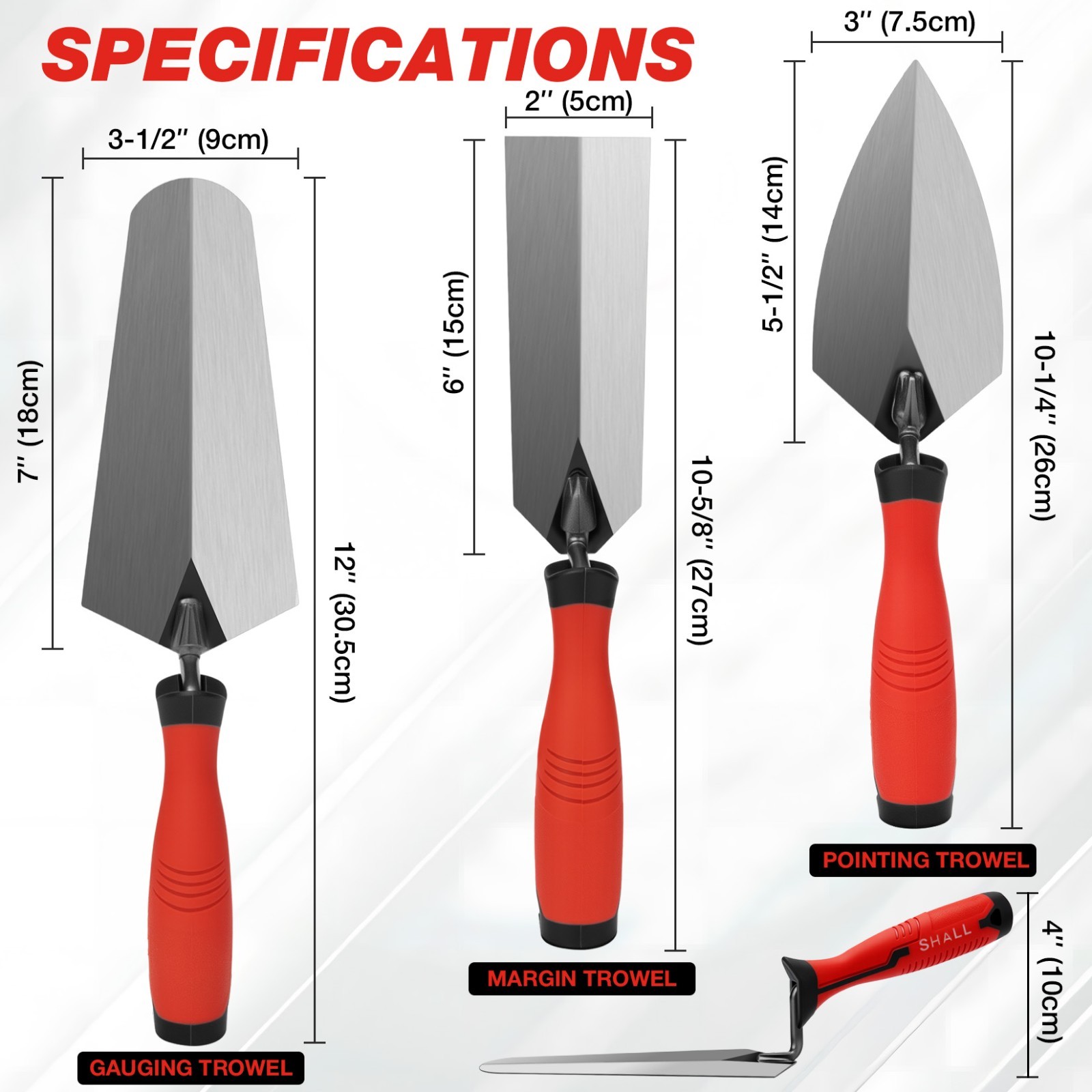 SHALL 3-Piece Masonry Tools Set,for Concrete, Cement,Plaster,Tile US