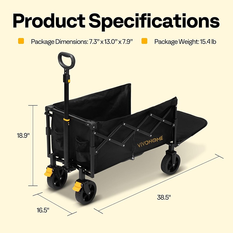 80L+50L Collapsible Wagon with Tailgate 300lbs Outdoor Utility Cart for Camping