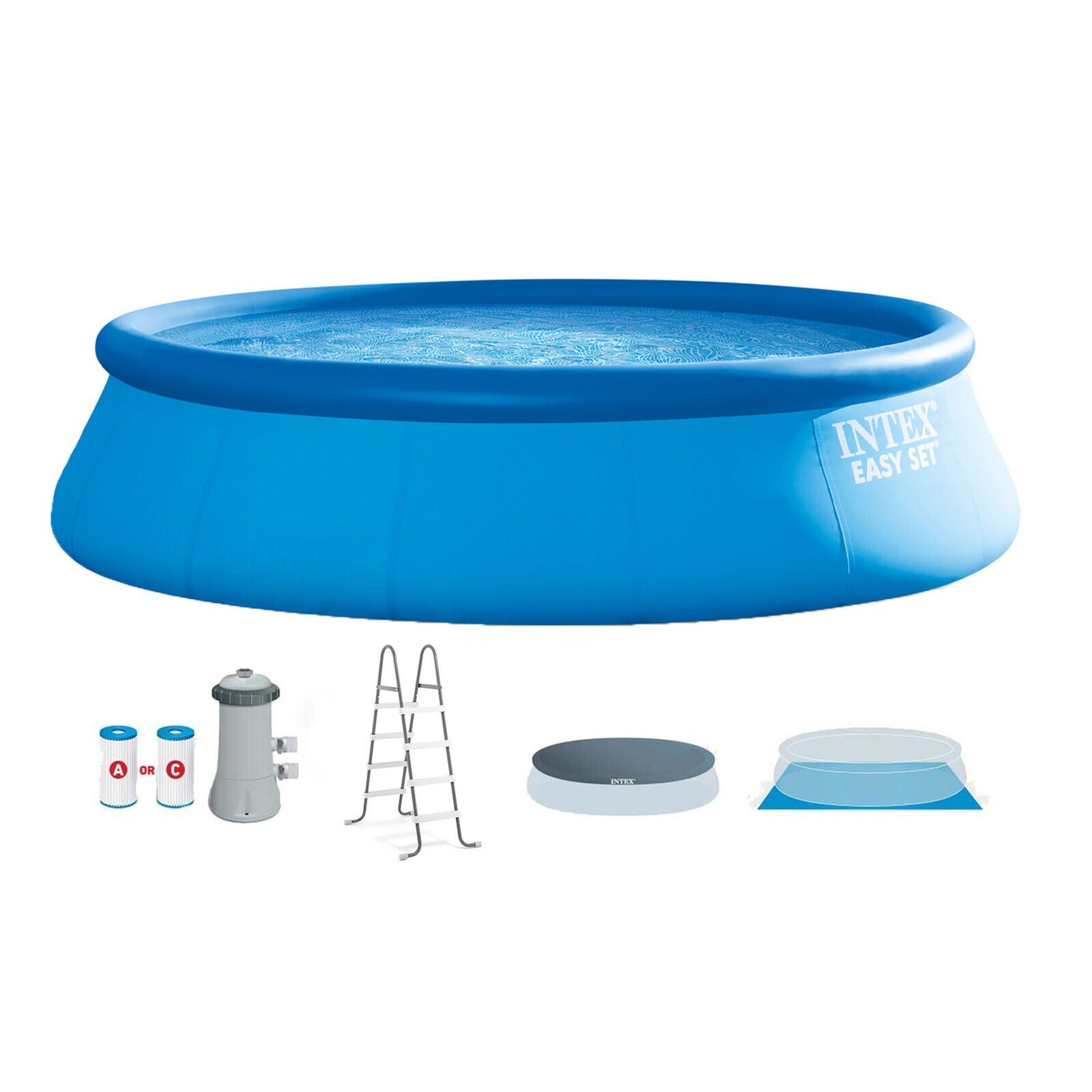 Intex 15′ x 48″ Inflatable Easy Set Above Ground Swimming Pool w/ Ladder & Pump
