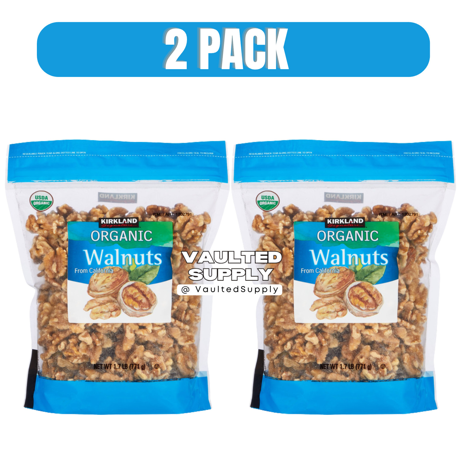 Kirkland Organic Walnuts 2 Pack Unsalted Baking Nuts 3.4 lbs Total