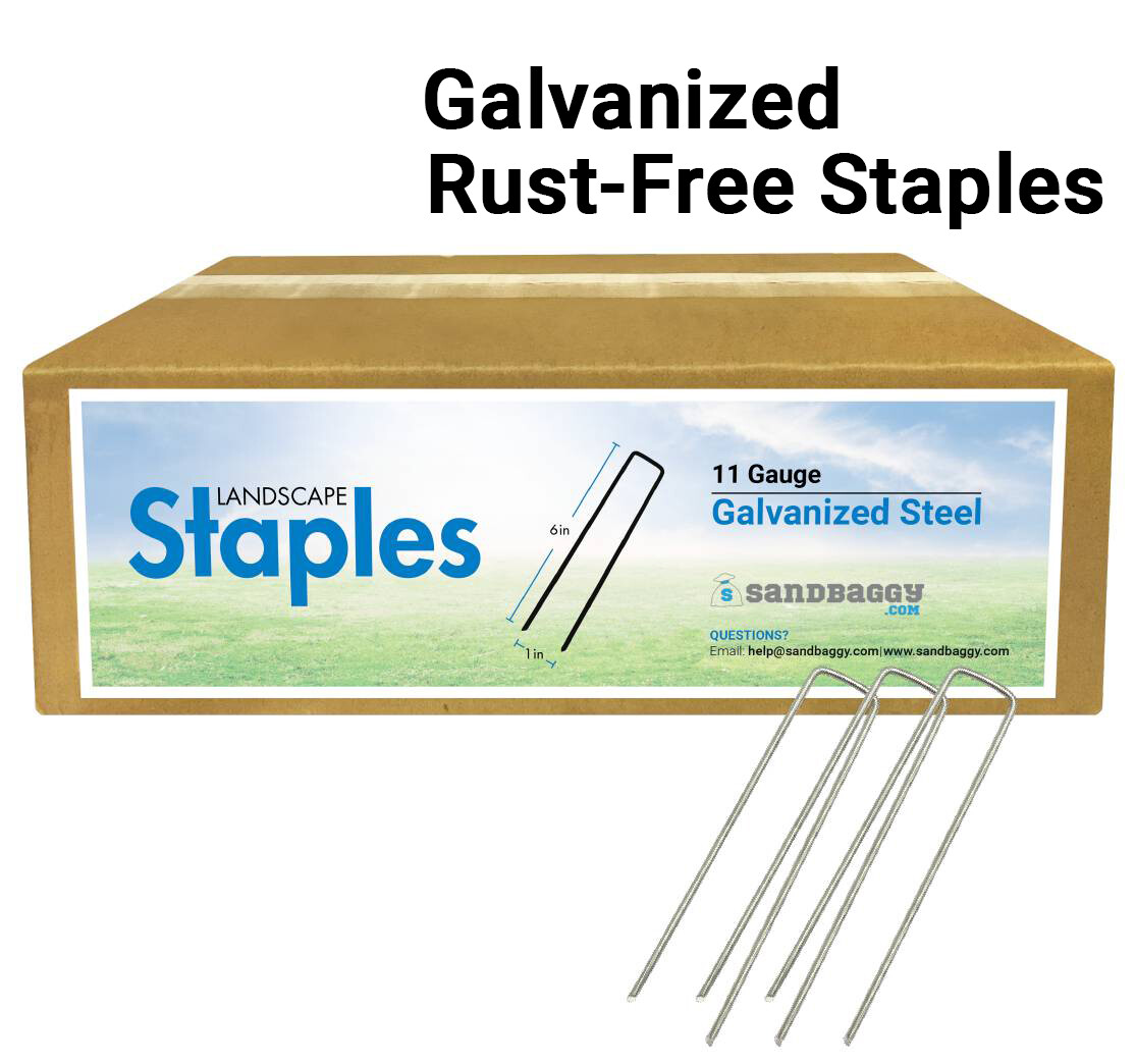 Sandbaggy 11 Gauge 6″ GALVANIZED Landscape Staples ~ SOD Fabric Pins – RUST FREE