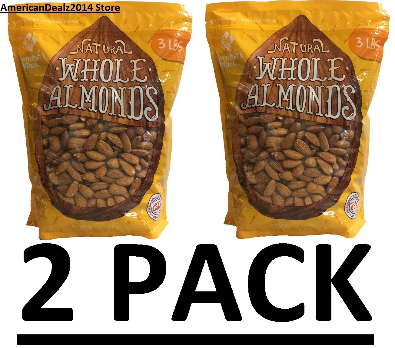 2 PACK – Member’s Mark Natural Whole Almonds (3 lbs each) Total 6 lbs. FRESH
