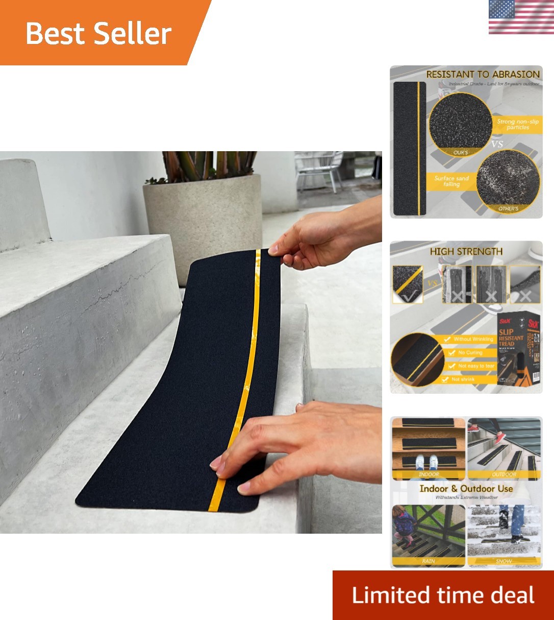 Outdoor Stair Treads Non-Slip 6x24in, 5-Pack, Reflective | Commercial Grade 6…