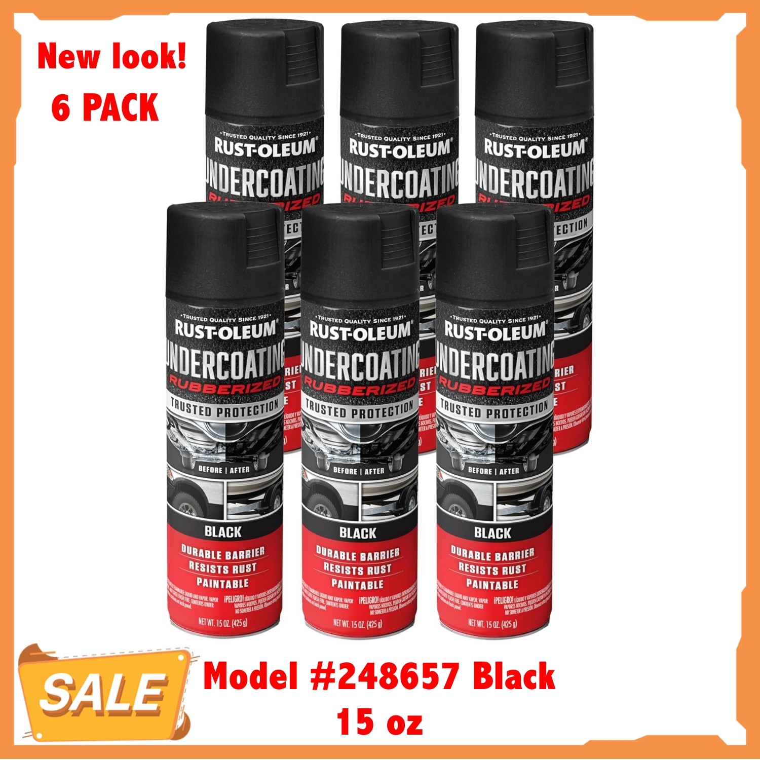 CAR RUBBERIZED UNDERCOATING SPRAY PAINT Black 15 oz Rust-Oleum Automotive 6-PACK