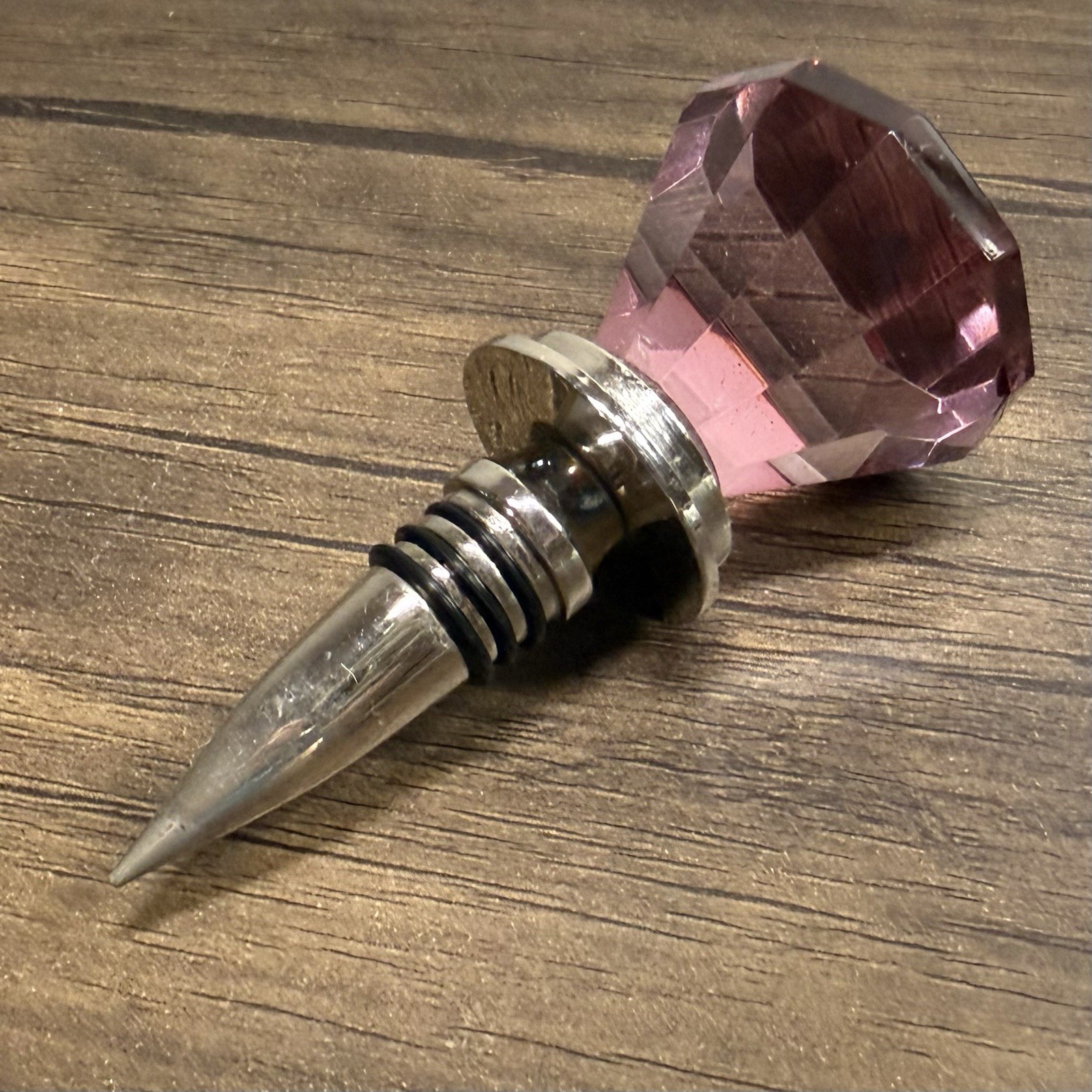 Pink Diamond Crystal Wine Bottle Stopper Pre-owned Parties 4.4 in Length