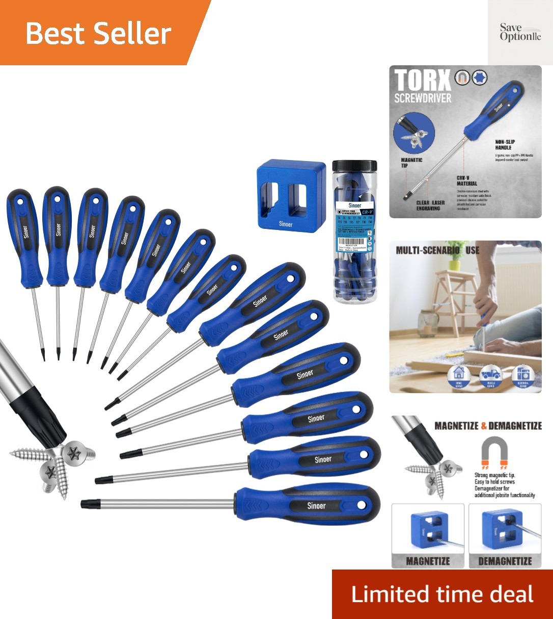 14-Piece Magnetic Torx Screwdrivers Set，Chromium Vanadium Steel，T4 – T40Magne…