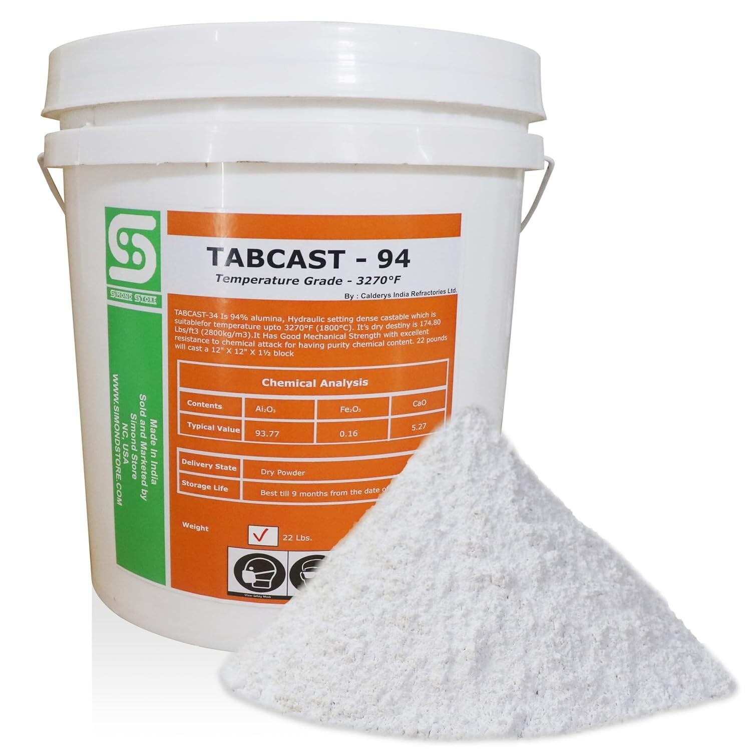 Castable Refractory Cement – Furnace Cement – 3270F Rated – 22 LBS – 94% Alumina