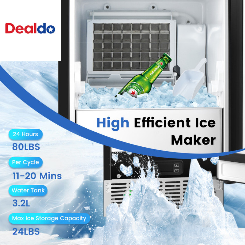 115V Free-Standing Undercounter Built-In Ice Maker with Self-Cleaning Function