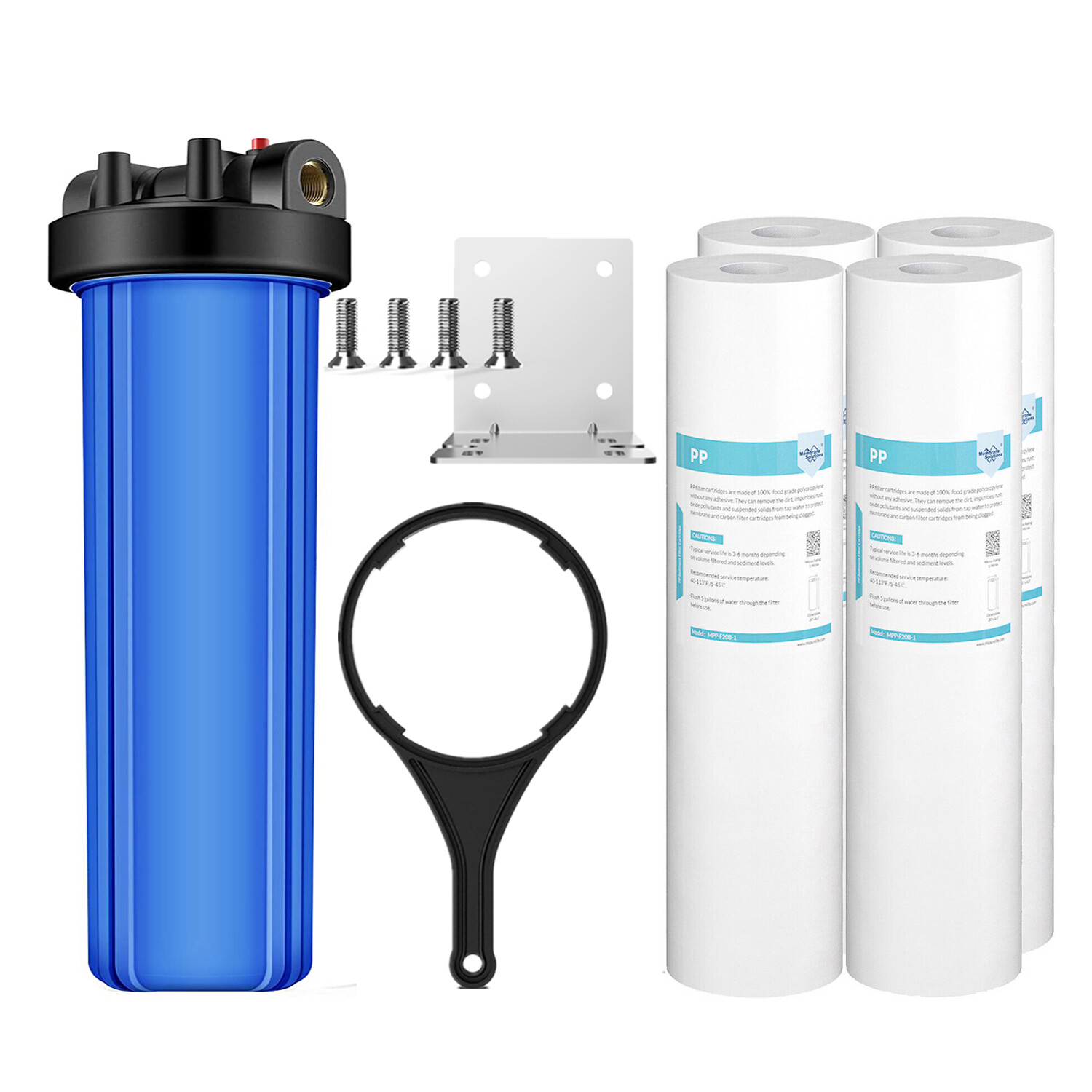 20 Inch Whole House Water Filter Housing System & 4PCS 20″ x 4.5″ PP Sediment