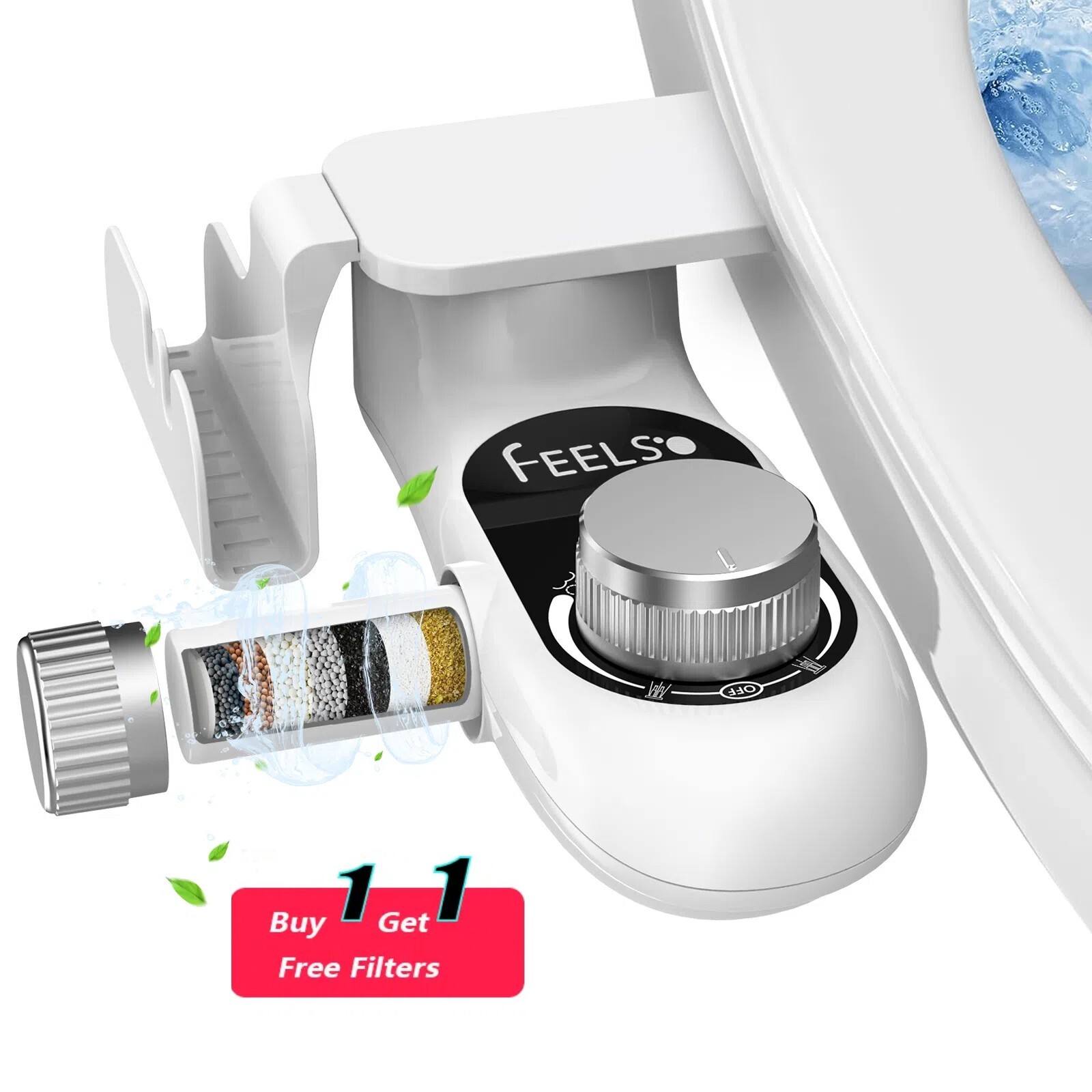 Bidet Fresh Water Spray Kit Non-Electric Toilet Seat Attachment with Dual Nozzle