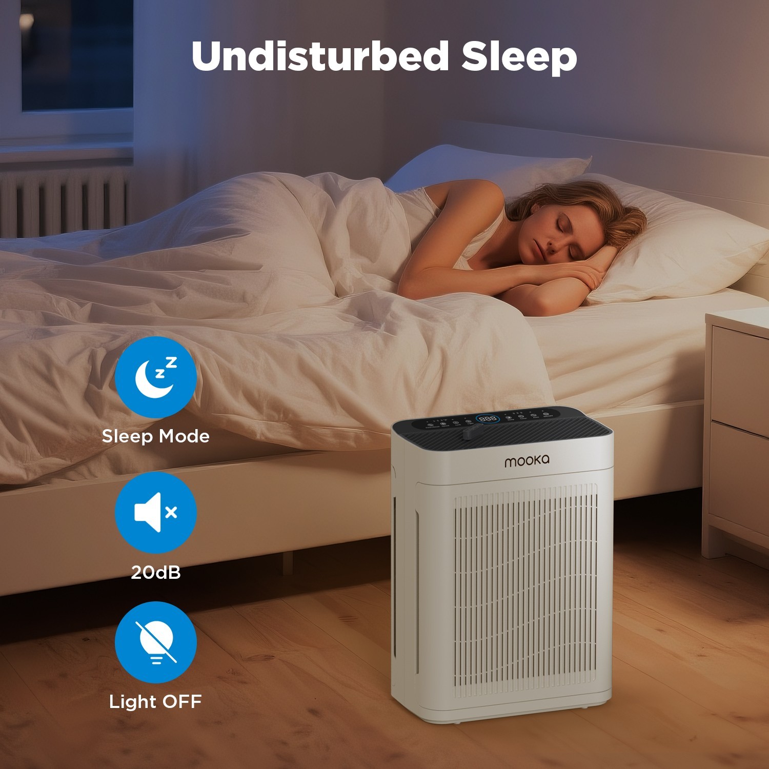MOOKA Air Purifiers Large Room Up To 1740ft² H13 True HEPA Filter Home Room Air