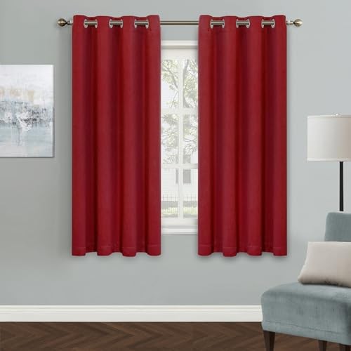 Curtains Bedroom Curtains 63 Inch Long Blackout 52″W x 63″L (Pack of 1) Red